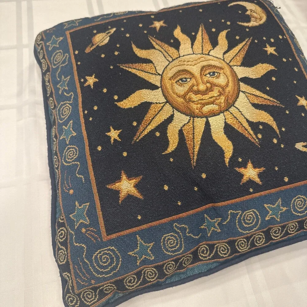 Pair Vyg 90s Celestial Whimsigoth Sun Moon Blue Yellow Tapestry Throw Pillows